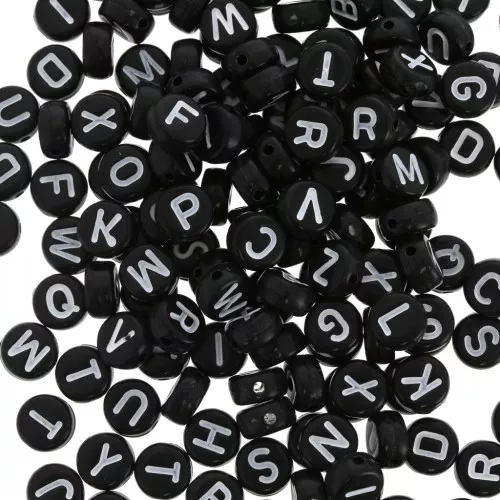 Assortimento di 200 perline- Lettere - 7 mm Nero - Bianco