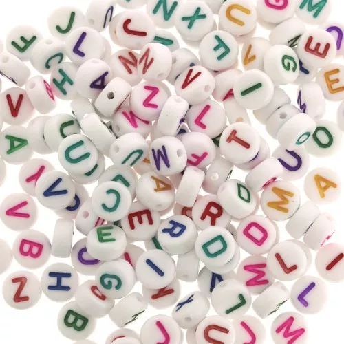 Assortimento di 200 perline- Lettere - 7 mm Bianco - Multicolor
