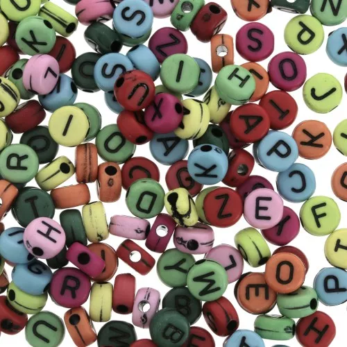 Assortimento di 200 perline- Lettere - 7 mm Multicolor - Nero