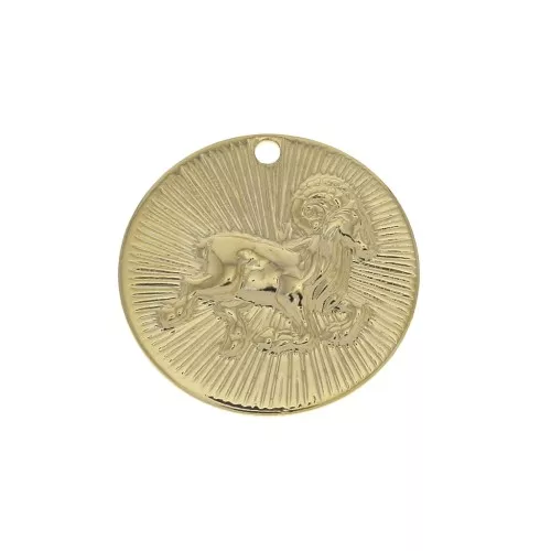 Ciondolo rotondo striato - segno zodiacale Ariete 15 mm - dorato all'oro fino x1