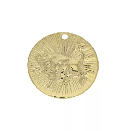Ciondolo rotondo striato - segno zodiacale Toro 15 mm - dorato all'oro fino x1