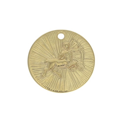 Ciondolo rotondo striato - segno zodiacale Sagittario 15 mm-dorato all'oro fino x1