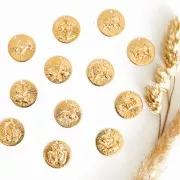 Ciondolo rotondo striato - segno zodiacale Sagittario 15 mm-dorato all'oro fino x1