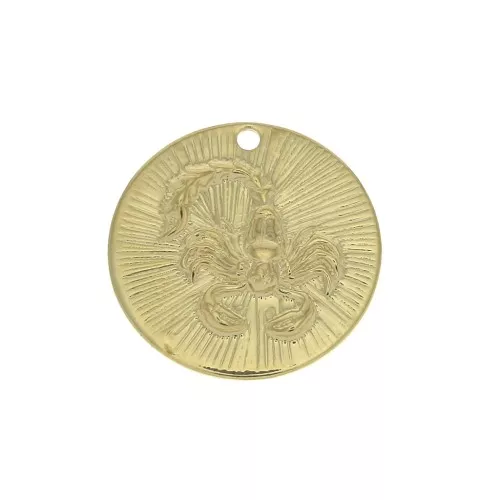 Ciondolo rotondo striato - segno zodiacale Scorpione 15 mm-dorato all'oro fino x1