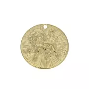 Ciondolo rotondo striato - segno zodiacale Leone 15 mm - dorato all'oro fino x1