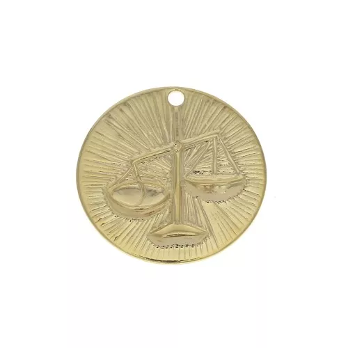 Ciondolo rotondo striato - segno zodiacale Bilancia 15 mm-dorato all'oro fino x1