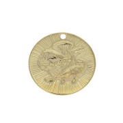 Ciondolo rotondo striato - segno zodiacale Pesce 15 mm - dorato all'oro fino x1
