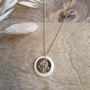 Ciondolo rotondo striato - segno zodiacale Pesce 15 mm - dorato all'oro fino x1