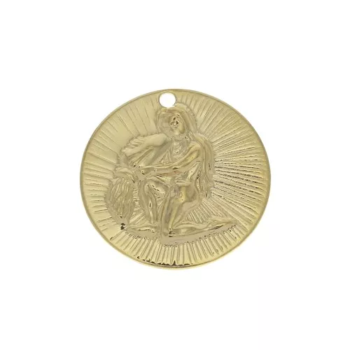 Ciondolo rotondo striato - segno zodiacale Acquario 15 mm - dorato all'oro fino x1