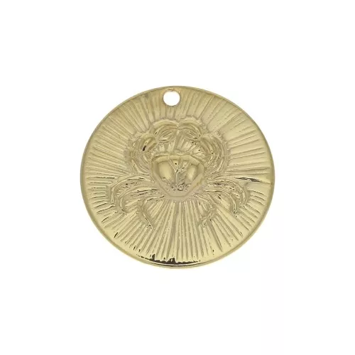Ciondolo rotondo striato - segno zodiacale Cancro 15 mm - dorato all'oro fino x1