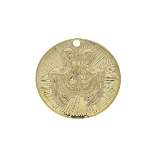 Ciondolo rotondo striato - segno zodiacale Gemelli 15 mm-dorato all'oro fino x1