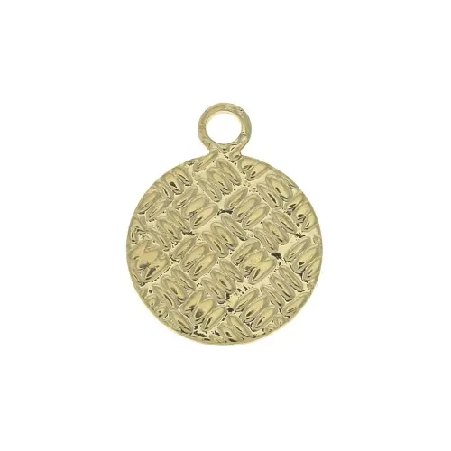 Ciondolo rotondo strutturato 13x10 mm - dorato all'oro fino x1