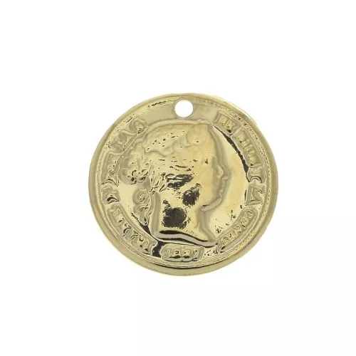 Ciondolo moneta 13 mm - dorato all'oro fino x1