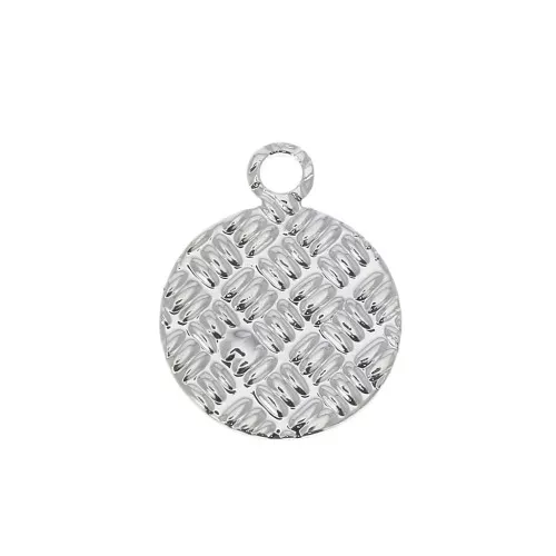 Ciondolo rotondo strutturato 13x10 mm - Placcatura argento fino x1