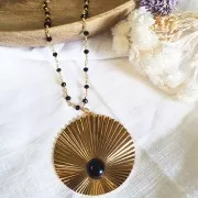 Pendente rotondo 48x45mm - cabochon fondo piatto 10mm - Dorato all'oro fino x1