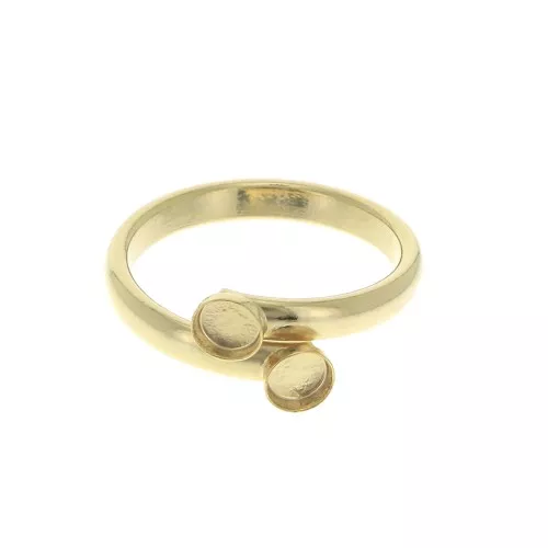 Anello regolabile doppio incastonato per cabochon a fondo piatto 4 mm - dorato all'oro fino x1