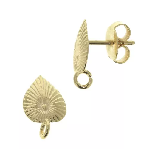 Chiodi di orecchi foglia con anello aperto 12x8 mm - dorato all'oro fino x2