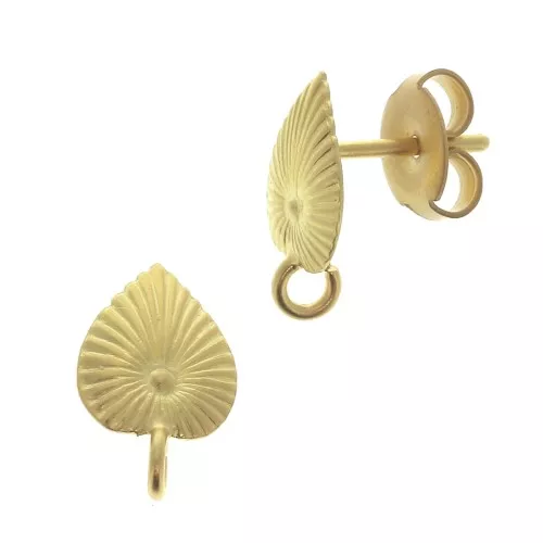 Orecchini a foglia con cerchio aperto 12x8 mm - Dorato satinato con oro fino x2