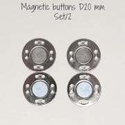 Kit di 2 bottoni magnetici da cucire 20 mm - Argentato