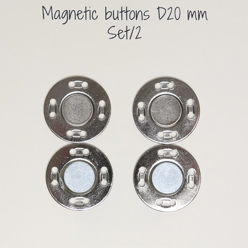 Kit di 2 bottoni magnetici da cucire 20 mm - Argentato