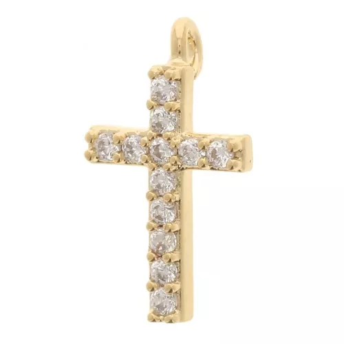 Croce con ossidi di zirconio 11x7 mm - Dorato con oro fino x1