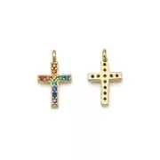 Ciondolo a croce in ossido di zirconio 11,5x7 mm - Dorato con oro fino - Multicolore x1
