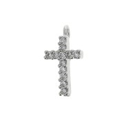 Ciondolo croce con Ossido di zirconio 11x6 mm - Rodiato - Crystal x1|raw }}