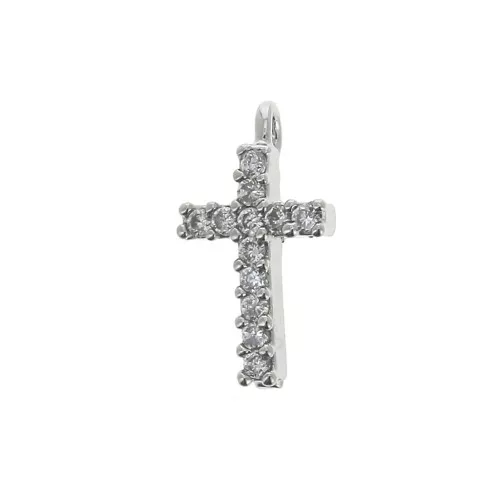 Ciondolo croce con Ossido di zirconio 11x6 mm - Rodiato - Crystal x1