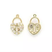 Ciondolo lucchetto  cuore & Ossido di zirconio - anello aperto 16x10.5mm dorato - Crystal x1