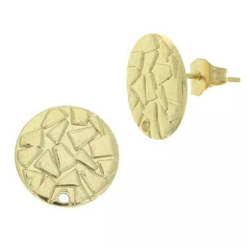 Chiodi di orecchie rotondo martellato con foro 15 mm - dorato con oro fino x2