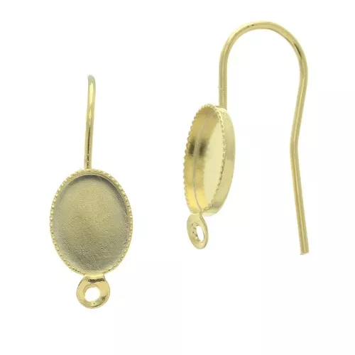 Ganci di orecchie ovali portacabochon 8x6 mm con anello chiuso - dorato x2