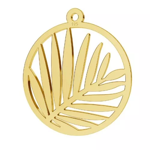 Pendente rotondo foglia palma traforata 18 mm - Argento 925 dorato all'oro fino x1
