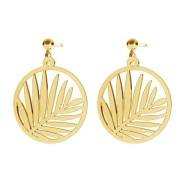 Pendente rotondo foglia palma traforata 18 mm - Argento 925 dorato all'oro fino x1