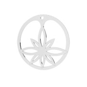 Pendente rotondo fiore di loto traforata 30 mm - Argento 925 x1