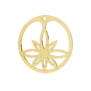 Pendente rotondo fiore di loto traforata 30 mm - Argentoato 925 Dorato all'oro fino x1