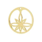 Pendente rotondo fiore di loto traforata 30 mm - Argentoato 925 Dorato all'oro fino x1