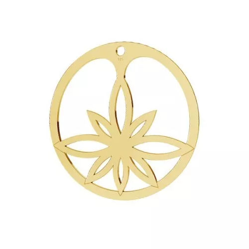 Pendente rotondo fiore di loto traforata 30 mm - Argentoato 925 Dorato all'oro fino x1