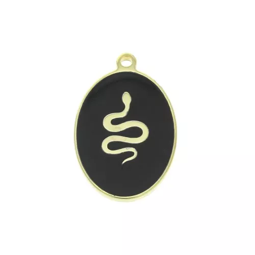 Ciondolo ovale serpente in resina epossidica 17x11 mm -Nero -Argento925 Dorato x1