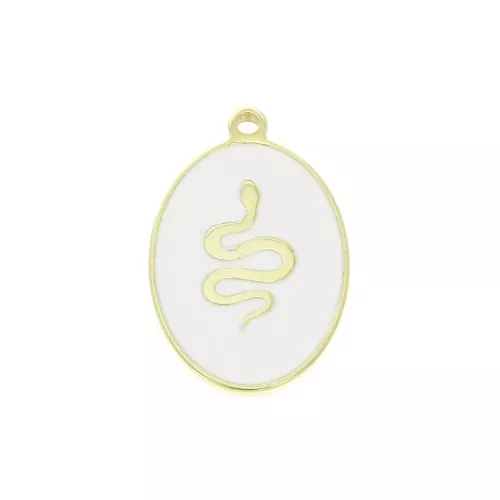 Ciondolo ovale serpente in resina epossidica 17x11mm-Bianco -Argento 925 Dorato x1