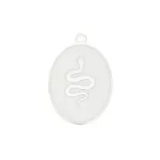 Ciondolo ovale serpente in resina epossidica 17x11 mm - Bianco - Argento 925 x1