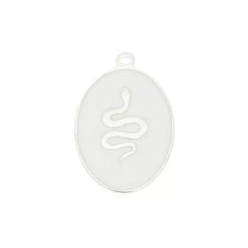 Ciondolo ovale serpente in resina epossidica 17x11 mm - Bianco - Argento 925 x1