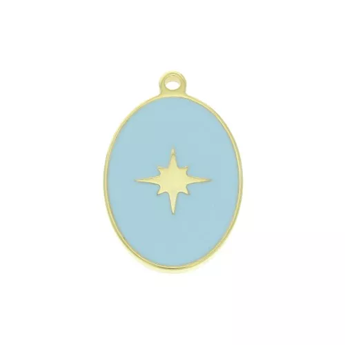 Ciondolo ovale stella in resina epossidica 17x11 mm - Blu - Argento 925 Dorato x1