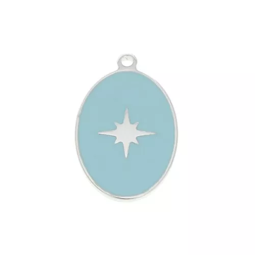 Ciondolo ovale stella in resina epossidica 17x11 mm - Blu - Argento 925 x1
