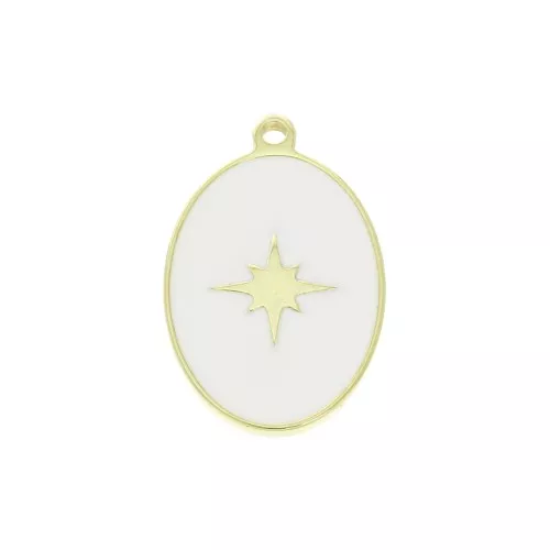 Ciondolo ovale stella in resina epossidica 17x11 mm -Bianco -Argento 925 Dorato x1