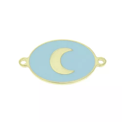 Intercalare ovale luna in resina epossidica 19x11 mm - Blu - Argento 925 Dorato x1