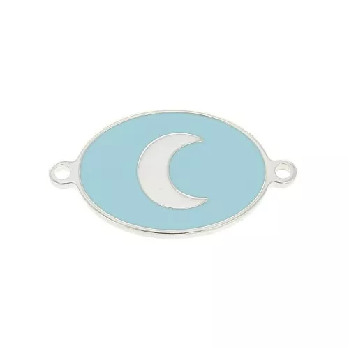 Intercalare ovale luna in resina epossidica 19x11 mm - Blu - Argento 925 x1