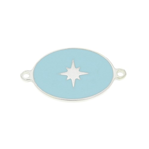 Intercalare ovale stella in resina epossidica 19x11 mm - Blu - Argento 925 x1