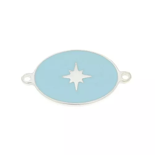 Intercalare ovale stella in resina epossidica 19x11 mm - Blu - Argento 925 x1