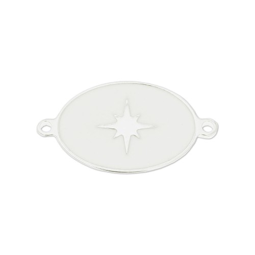 Intercalare ovale stella in resina epo. 19x11 mm -Bianco - Argento 925 x1