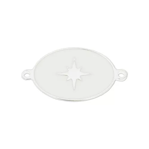 Intercalare ovale stella in resina epo. 19x11 mm -Bianco - Argento 925 x1